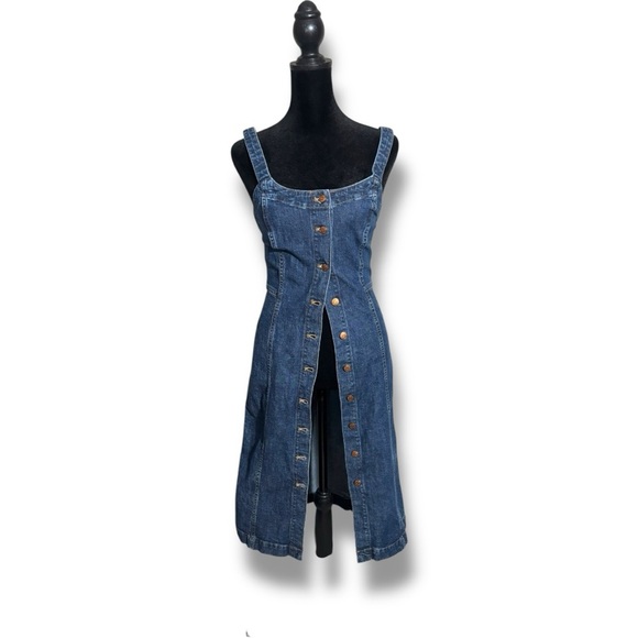 Madewell Dark Indigo Denim Shank Button-Front Tank Dress Sleeveless Midi Dress - Picture 6 of 16